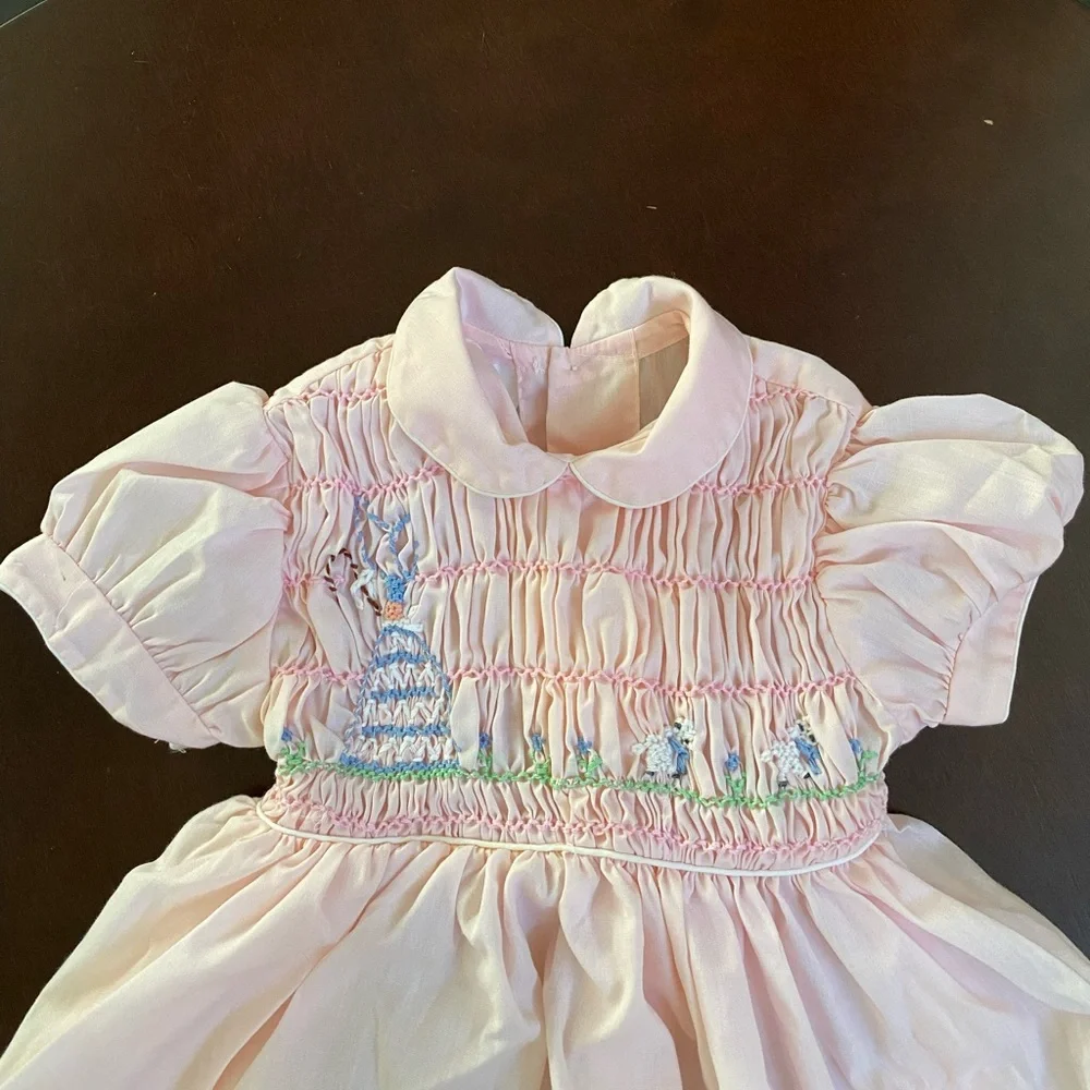 Polly Flinder Hand Smocked vintage pink dress prairie sheep - Picture 4 of 10